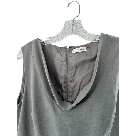 Calvin Klein‎ Dress Gray Office Business Career Belted Cowl Neck Sheath Size 10 - Picture 3 of 12